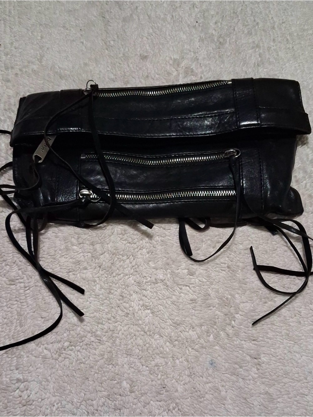 Botkier Black Leather Zip Clutch with Tassel Accents